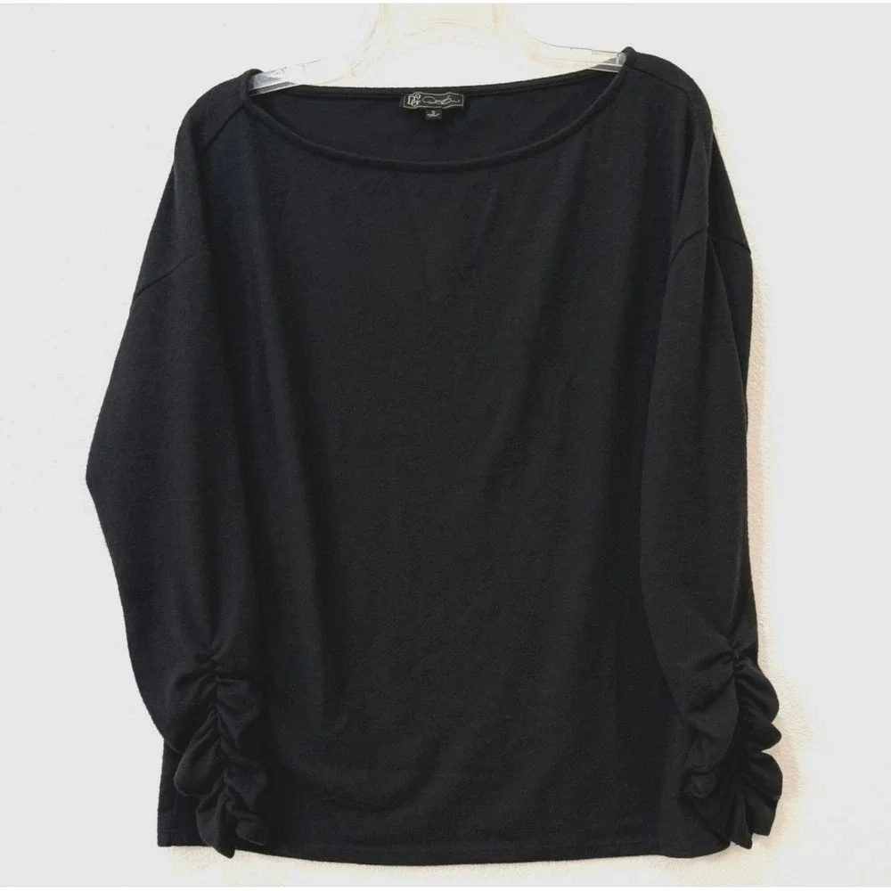 Diane Gilman DG2 Size Small‎ Boatneck Ruched Sleeve Soft Knit Sweater